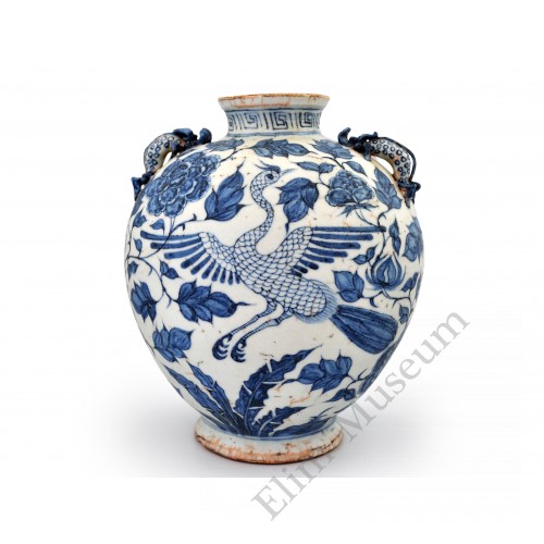 1391 A B&W jar with peacock in peony 